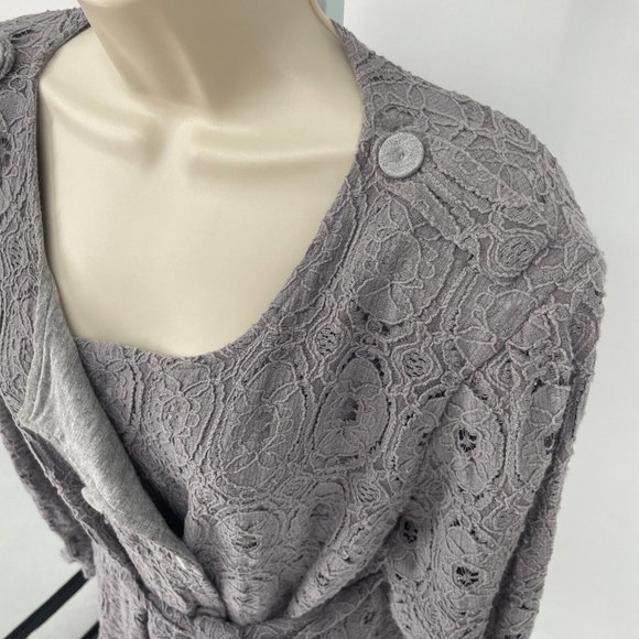 Anthropologie Hazel Lace Sweater Coat Jacket Belted Gray Medium M - Picture 3 of 16